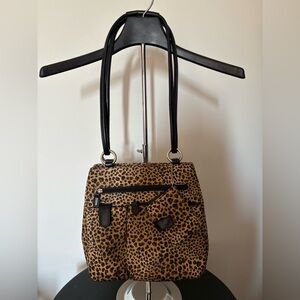 Rosetti Leopard Print Organizer Bag with Black “Leather”Accents. Many Pockets